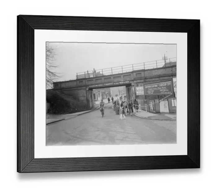 Framed Print : The new railings on Sidcup rail bridge in Kent. 1937 Framed Print : The new railings on Sidcup rail bridge in Kent. 1937