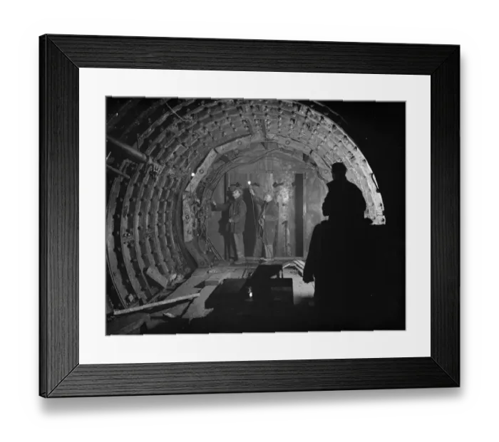 Framed Print : The Dartford tunnel men working on the inner wall shielding. 1938