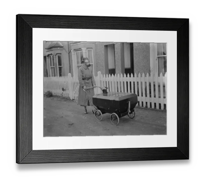 Framed Print : Gas proof pram invention in Hextable, Kent. 1938 Framed Print : Gas proof pram invention in Hextable, Kent. 1938