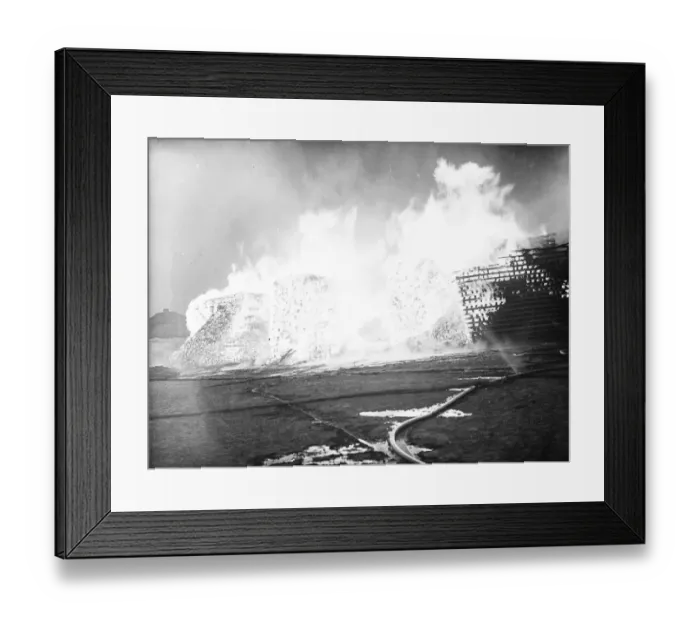 Framed Print : A timber fire in Welling, Kent. 1938 Framed Print : A timber fire in Welling, Kent. 1938