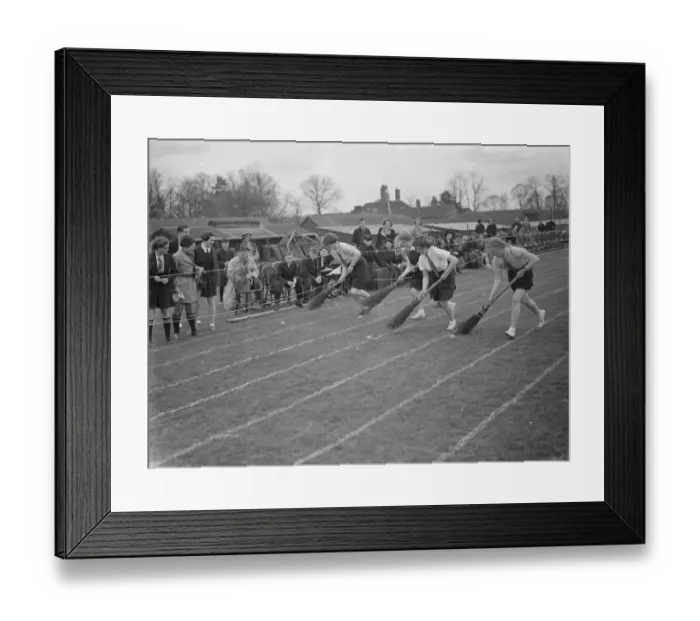 Framed Print : Sports day at the Swanley Horticultural College in Kent. A novelty race where competitors