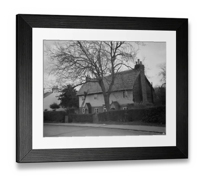 Framed Print : A man climbs the ladder to have a look at the thatching on the roof of a cottage Framed Print : A man climbs the ladder to have a look at the thatching on the roof of a cottage