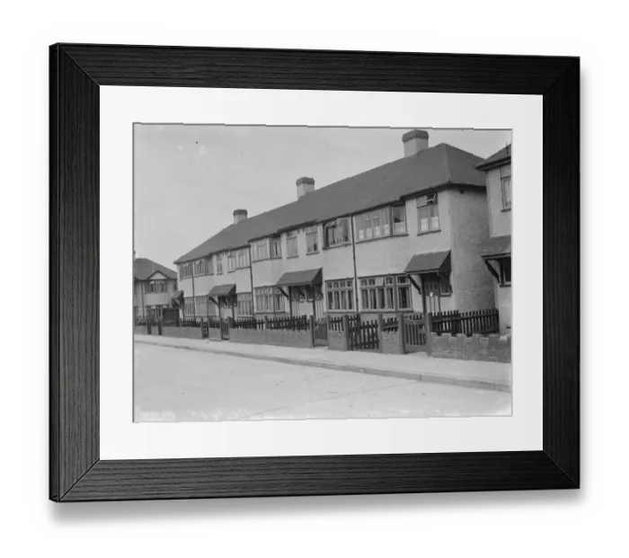 Framed Print : Semi detached houses on Savoy Road in Dartford, Kent. 1939 Framed Print : Semi detached houses on Savoy Road in Dartford, Kent. 1939