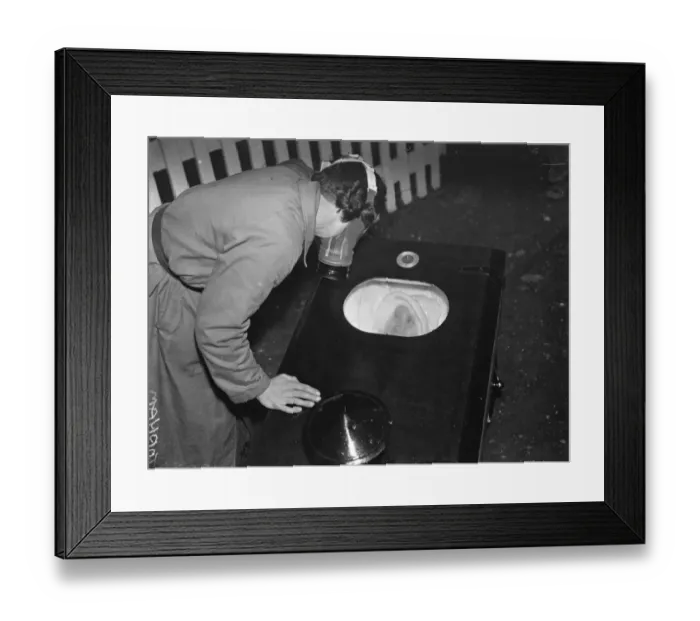 Framed Print : Gas proof pram invention in Hextable, Kent. 1938 Framed Print : Gas proof pram invention in Hextable, Kent. 1938