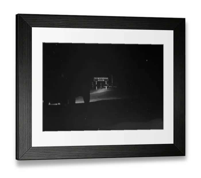 Framed Print : Westerham road sign, as seen at night. 1936 Framed Print : Westerham road sign, as seen at night. 1936