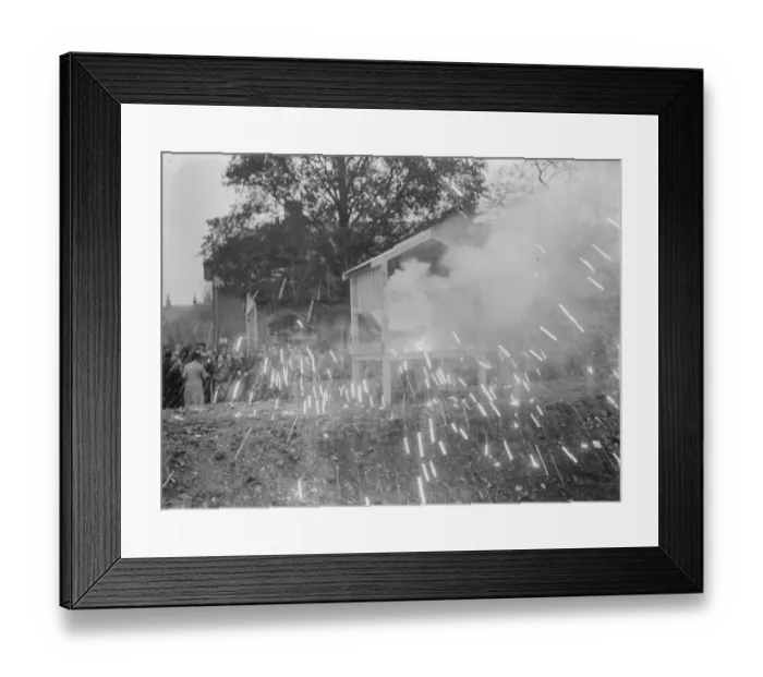 Framed Print : An Air Raid Precautions demonstration in Dartford, Kent. Incendiary bomb explosion Framed Print : An Air Raid Precautions demonstration in Dartford, Kent. Incendiary bomb explosion