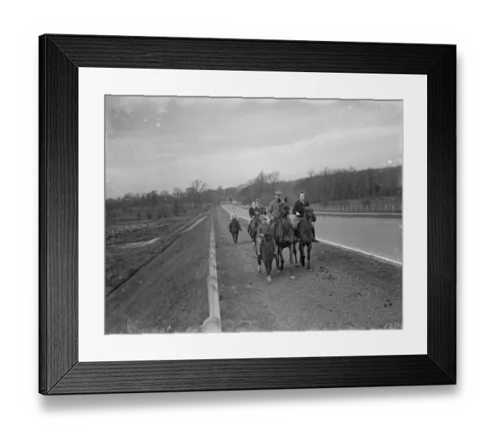 Framed Print : Horse riders ride on the path down the bypass road. 1936 Framed Print : Horse riders ride on the path down the bypass road. 1936