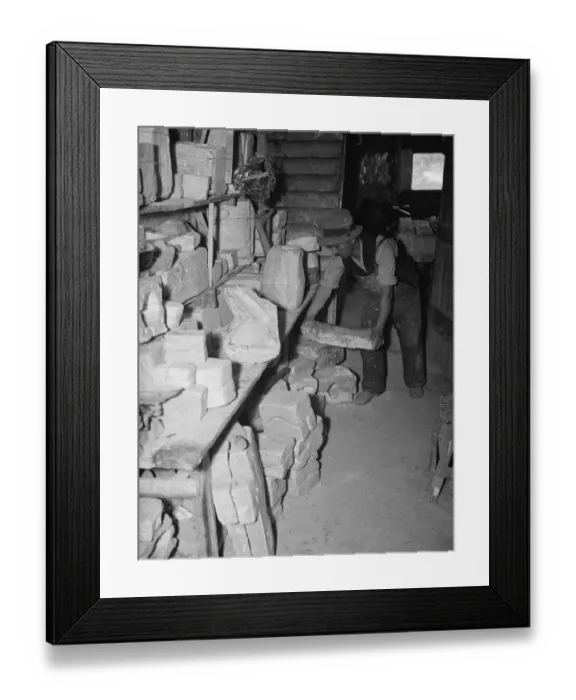 Framed Print : Pottery maker Mr Sadler in his moulding room. 1938 Framed Print : Pottery maker Mr Sadler in his moulding room. 1938