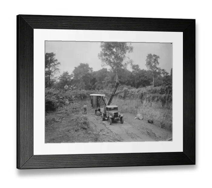 Framed Print : Cutting a new road, St Pauls Cray Wood. 1937 Framed Print : Cutting a new road, St Pauls Cray Wood. 1937