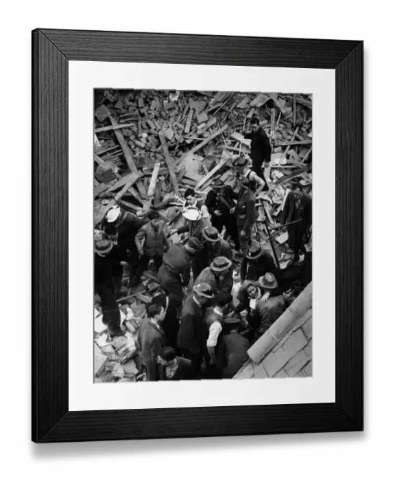 Framed Print : Rescue at a factory in Bexley, Kent after a bomb during the Blitz - 30 September 1940 Framed Print : Rescue at a factory in Bexley, Kent after a bomb during the Blitz - 30 September 1940