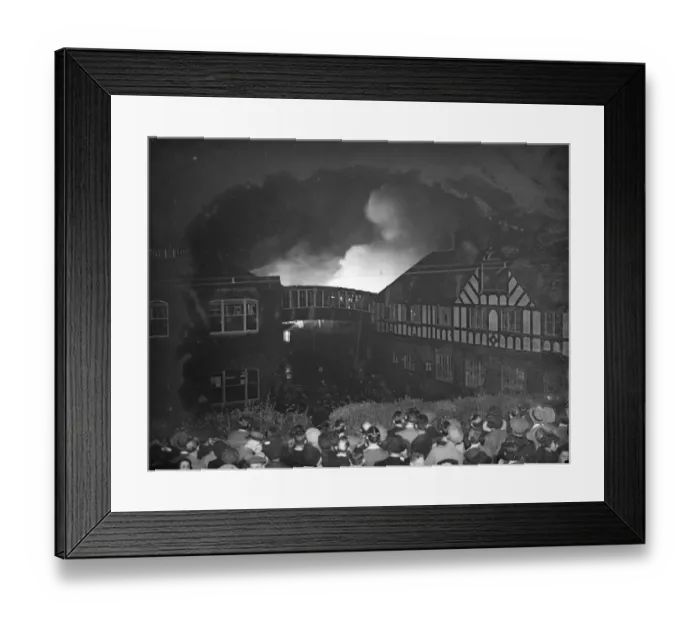 Framed Print : Fire, Halls, Dartford ( crowds watching ). 1937 Framed Print : Fire, Halls, Dartford ( crowds watching ). 1937