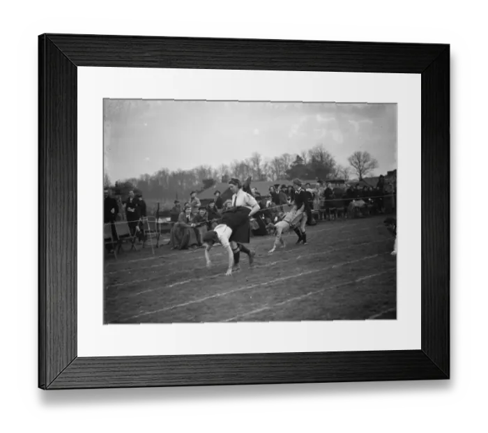 Framed Print : Swanley Horticultural College Sports, wheel barrow race. 1938 Framed Print : Swanley Horticultural College Sports, wheel barrow race. 1938