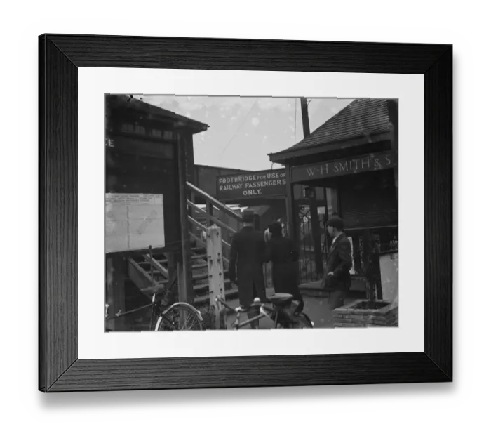 Framed Print : The stairs leading to the footbridge at Petts Wood station. 1936 Framed Print : The stairs leading to the footbridge at Petts Wood station. 1936
