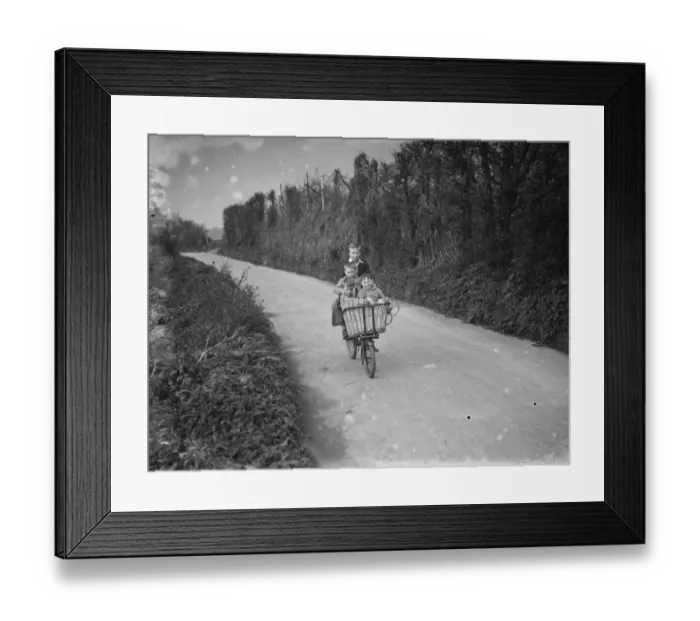 Framed Print : Four children on a bike in the country. 1936 Framed Print : Four children on a bike in the country. 1936