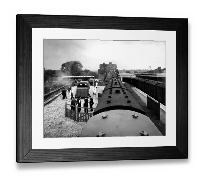 Framed Print : Two special trains were used to move a farm - lock, stock and barrel, from Edenbridge, Kent, to Aberdeenshire, Scotland. The first train took the dead stock and equipment, and the second the animals Framed Print : Two special trains were used to move a farm - lock, stock and barrel, from Edenbridge, Kent, to Aberdeenshire, Scotland. The first train took the dead stock and equipment, and the second the animals