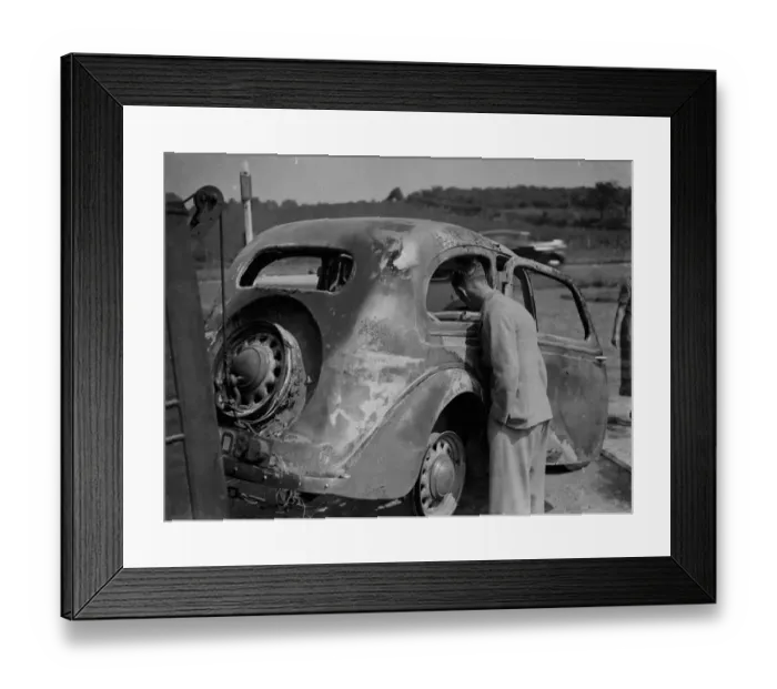 Framed Print : Burnt car. 1937 Framed Print : Burnt car. 1937