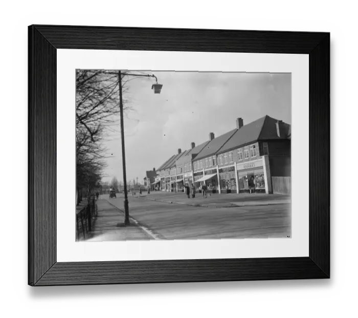 Framed Print : Shops on Marechal Niel Parade in Sidcup, Kent. 1937