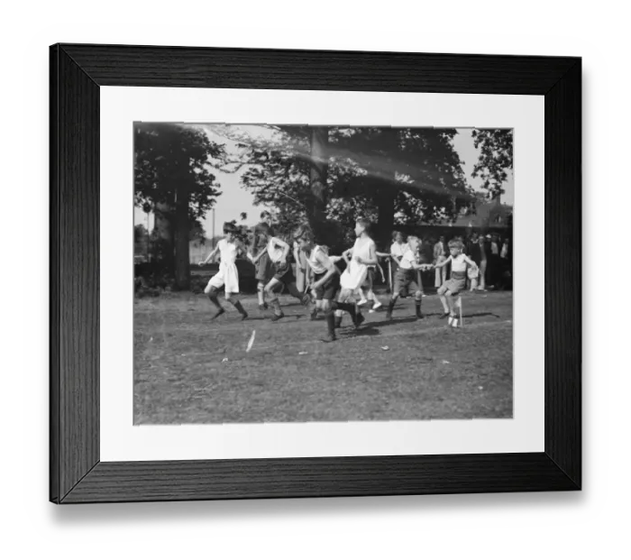 Framed Print : Scouts sports day in Sidcup, Kent. Cub scout relay race. 1936