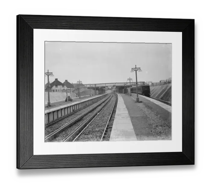 Framed Print : A train stopped at the new Swanley train station. 1939 Framed Print : A train stopped at the new Swanley train station. 1939