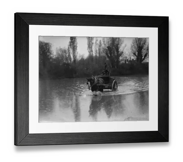 Framed Print : Winters wash at Orpington Pond, the source of the River Cray. A horse and cart