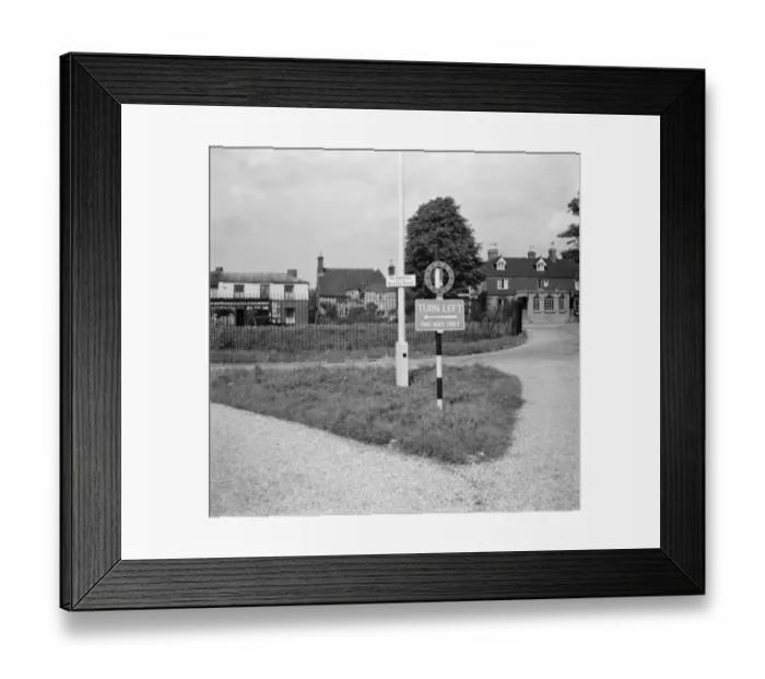 Framed Print : A one way street sign in Otford, Kent. 1936 Framed Print : A one way street sign in Otford, Kent. 1936