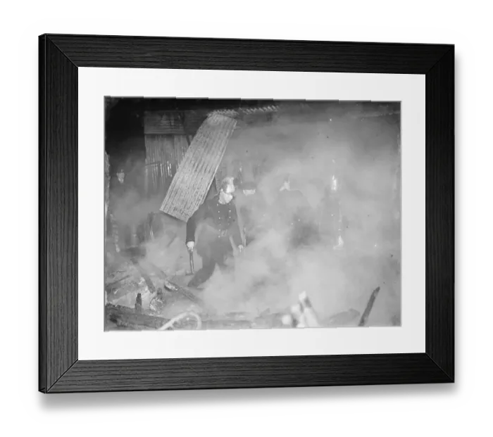 Framed Print : Firemen tend to a fire at the Bull in Chislehurst, Kent. 1939 Framed Print : Firemen tend to a fire at the Bull in Chislehurst, Kent. 1939