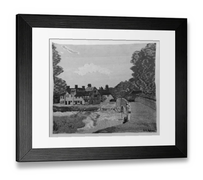 Framed Print : An embroided picture of Eynsford bridge. 1936 Framed Print : An embroided picture of Eynsford bridge. 1936