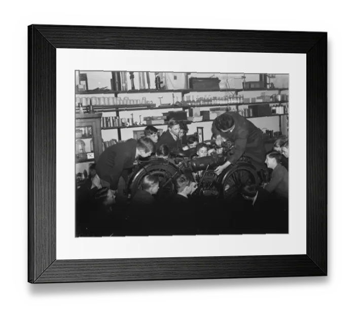 Framed Print : Boys during mechanical class at Central School in Bexleyheath, Kent