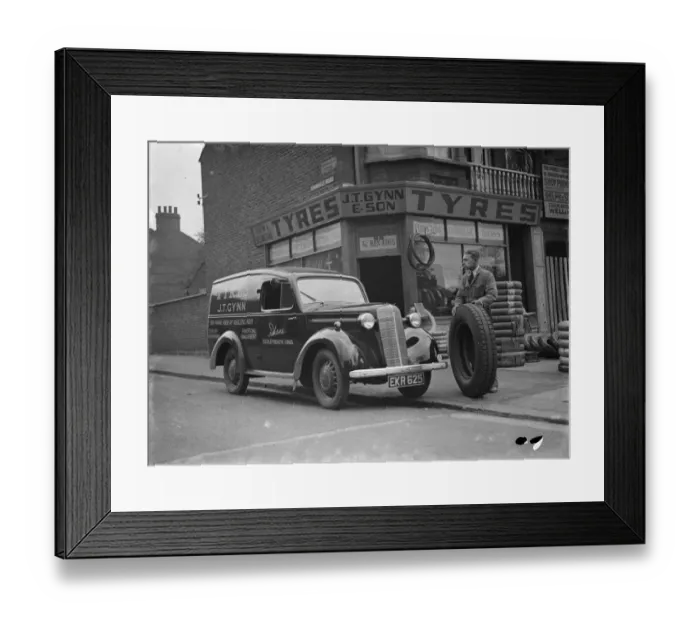 Framed Print : A J T Gynn and Son Tyres store with their Bedford truck parked outside, in Bexleyheath Framed Print : A J T Gynn and Son Tyres store with their Bedford truck parked outside, in Bexleyheath