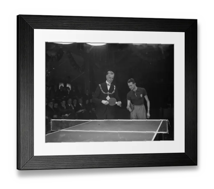 Framed Print : The Mayor of Dartford takes on a ping pong champion. 13 December 1935 Framed Print : The Mayor of Dartford takes on a ping pong champion. 13 December 1935