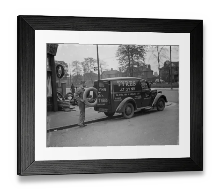 Framed Print : A J T Gynn and Son Tyres store with their Bedford truck parked outside, in Bexleyheath Framed Print : A J T Gynn and Son Tyres store with their Bedford truck parked outside, in Bexleyheath