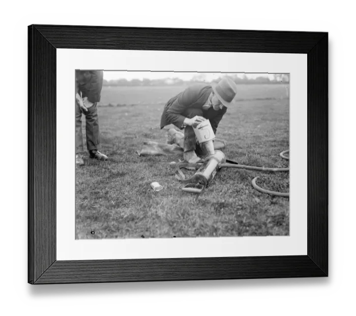 Framed Print : A pest controller prepares a demonstration of cyanogas. 1936 Framed Print : A pest controller prepares a demonstration of cyanogas. 1936