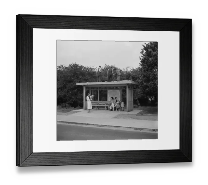 Framed Print : Workes on top of a bus shelter in Chislehurst, Kent. 1936 Framed Print : Workes on top of a bus shelter in Chislehurst, Kent. 1936