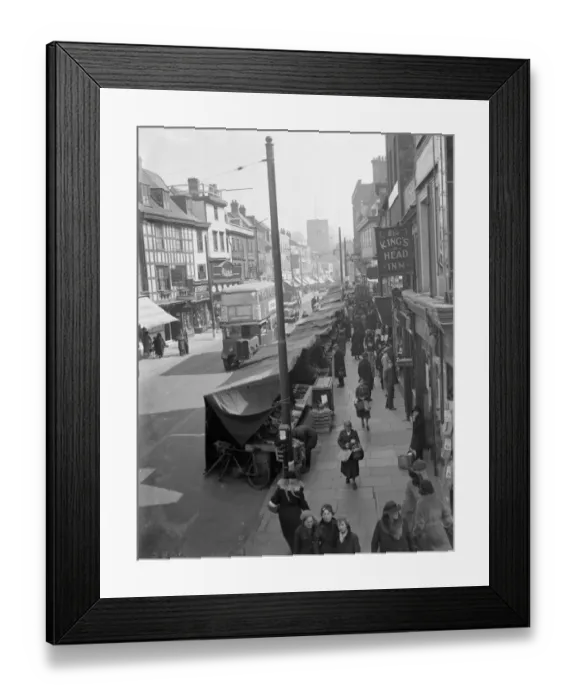 Framed Print : A view of Dartford street market down Dartford High Street. 1936 Framed Print : A view of Dartford street market down Dartford High Street. 1936