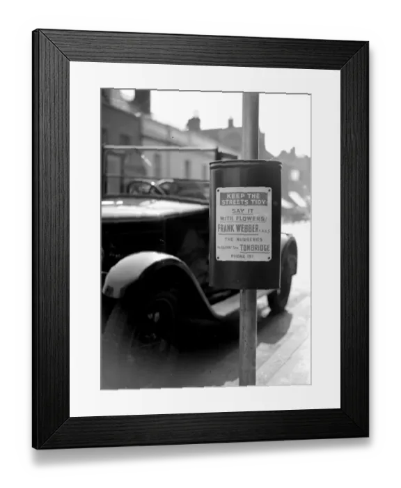 Framed Print : Litter Bin in Tonbridge, Kent. 1933 Framed Print : Litter Bin in Tonbridge, Kent. 1933