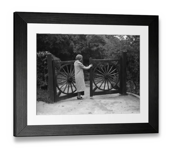 Framed Print : Gates fashioned from old wheels in Farnborough, Kent. 1938 Framed Print : Gates fashioned from old wheels in Farnborough, Kent. 1938