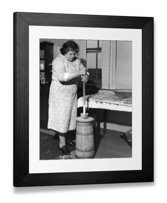 Framed Print : Miss Peggy Macleod making butter using the plunger in Daliburgh South Uist Outer Framed Print : Miss Peggy Macleod making butter using the plunger in Daliburgh South Uist Outer
