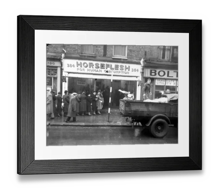 Framed Print : Unable to get their weekend meat rations owing to the transport strike Londoners Framed Print : Unable to get their weekend meat rations owing to the transport strike Londoners