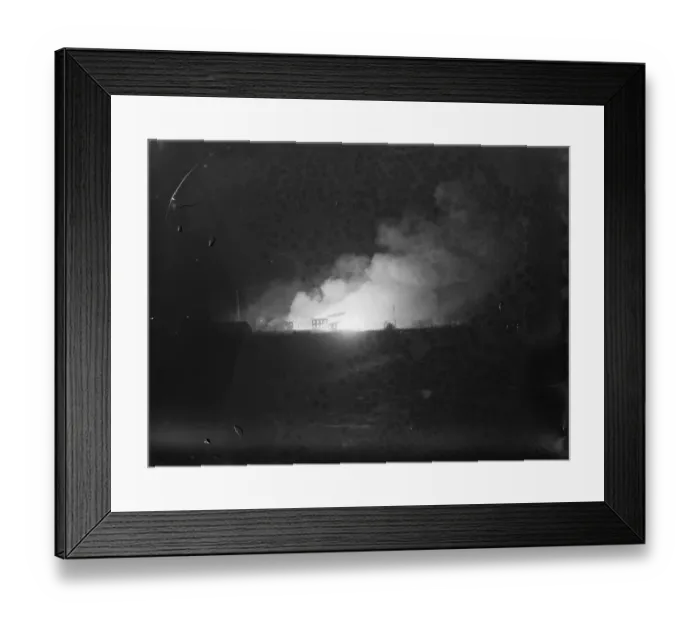 Framed Print : Flames and smoke coming from a fire at the tannery in Dartford, Kent. The photo