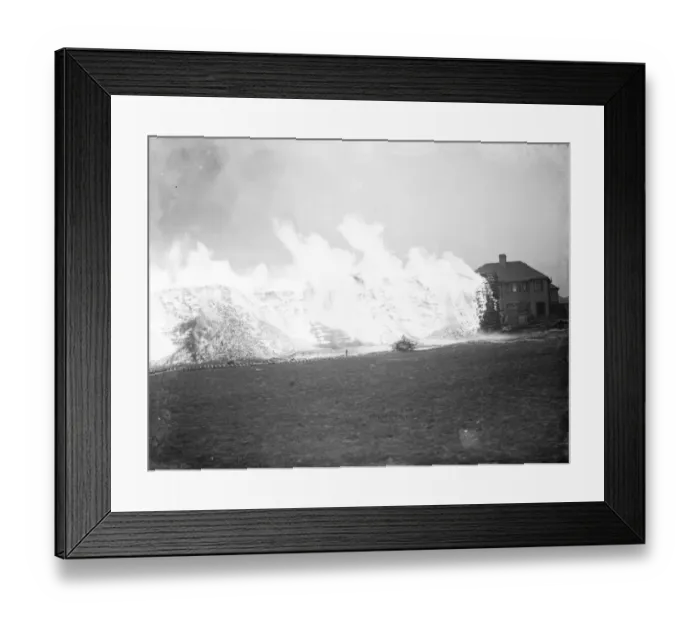 Framed Print : A timber fire in Welling, Kent. 1938 Framed Print : A timber fire in Welling, Kent. 1938