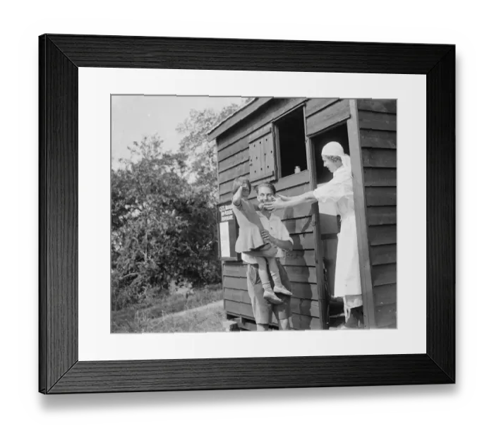 Framed Print : Hop pickers at the dispensary. 1935 Framed Print : Hop pickers at the dispensary. 1935