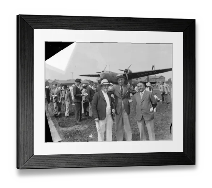 Framed Print : Empire Air Day at Biggin Hill, Kent. Three gentlemen pose in front of a Bristol