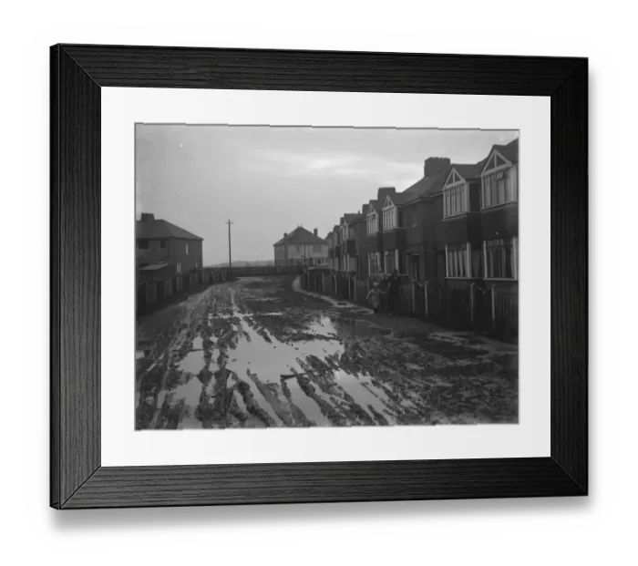 Framed Print : Brentlands Avenue in Dartford, Kent, following the floods. 1936 Framed Print : Brentlands Avenue in Dartford, Kent, following the floods. 1936