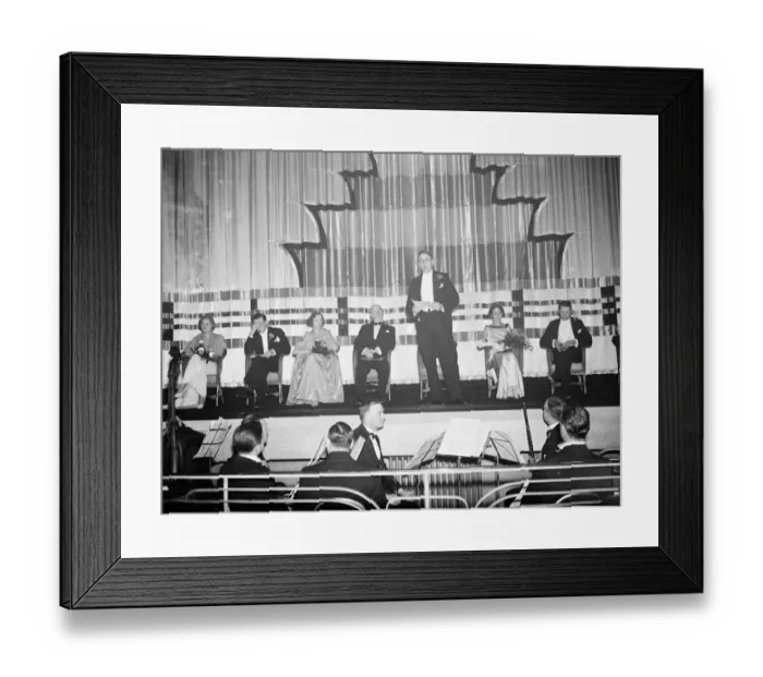 Framed Print : The VIPs making speeches on stage at the opening of the Odeon cinema in Sidcup, Kent
