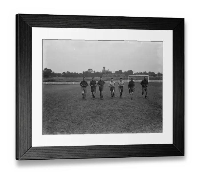 Framed Print : Footballers at Dartford. Players warming up. 1936 Framed Print : Footballers at Dartford. Players warming up. 1936