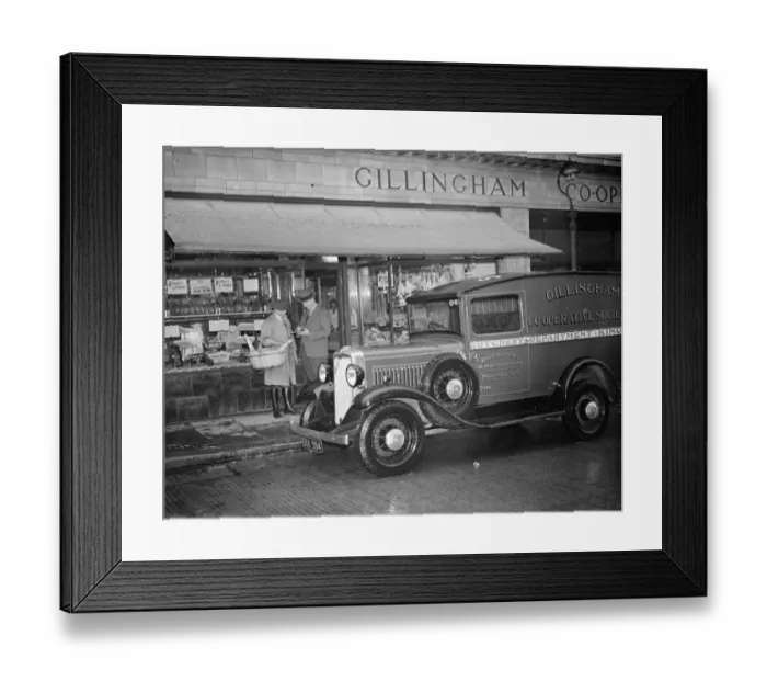 Framed Print : Gillingham Co - operative Society butchers van making a delivery to a Co - operative Framed Print : Gillingham Co - operative Society butchers van making a delivery to a Co - operative
