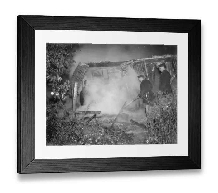 Framed Print : Firemen tend to a fire at the Bull in Chislehurst, Kent. 1939 Framed Print : Firemen tend to a fire at the Bull in Chislehurst, Kent. 1939