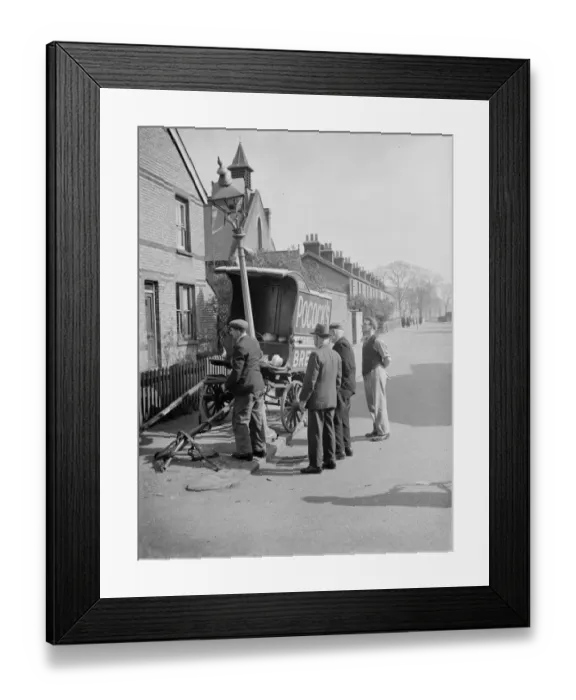 Framed Print : Damage done to a lampost after a horse had bolted with the bakers cart in Aylesford