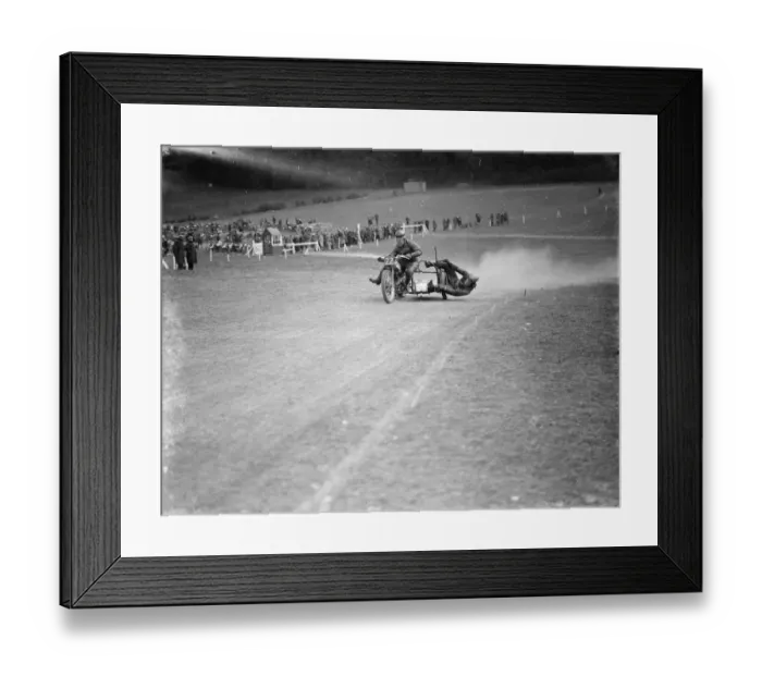 Framed Print : Motor cycling races at Brands Hatch. The side car bike race 18 April 1938 Framed Print : Motor cycling races at Brands Hatch. The side car bike race 18 April 1938