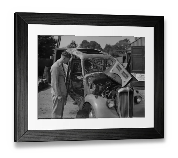 Framed Print : Burnt car. 1937 Framed Print : Burnt car. 1937